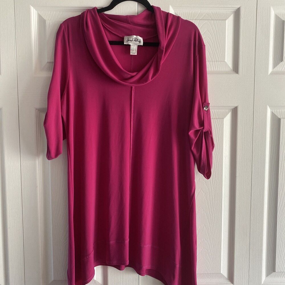 Joseph Ribkoff Magenta Cowl Neck Tunic with Roll-Tab Sleeves